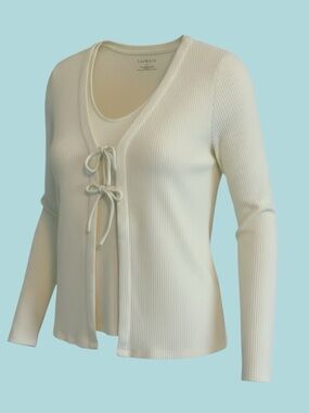 ✨ ELEVATED CLASSIC: Talbots Ribbed Tie-Front Twin Set | Jacket + Tank | XL ✨